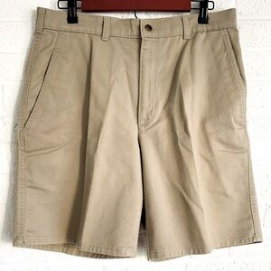 SAVANE KHAKI CREAM SHORTS 34 COTTON FLAT FRONT SUMMER VACATION  WALKING